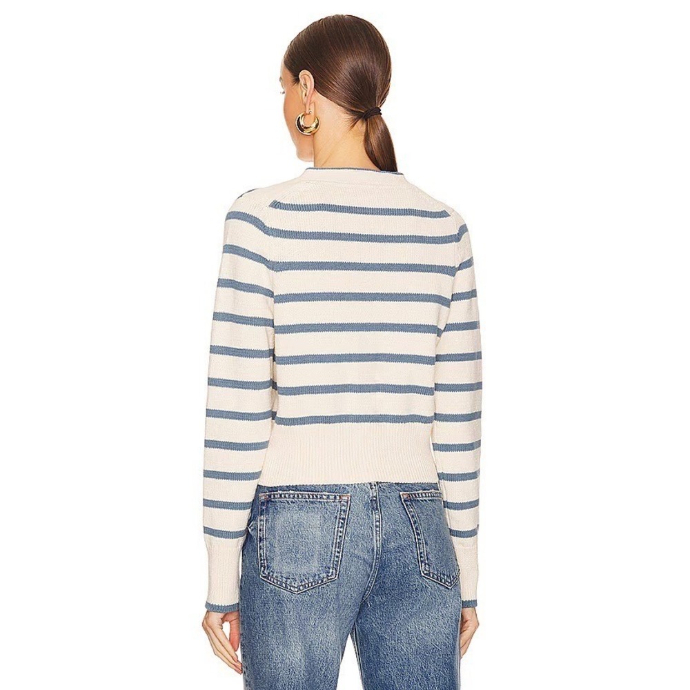 Veronica Beard Noorie Cardigan Sz Medium Ivory Blue Striped Cotton Chic Classic - Picture 3 of 16